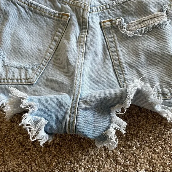 ZARA The High Waist Jean Micro Mini Shorts Womens 2 Light Wash Distressed Cutoff - Picture 12 of 16